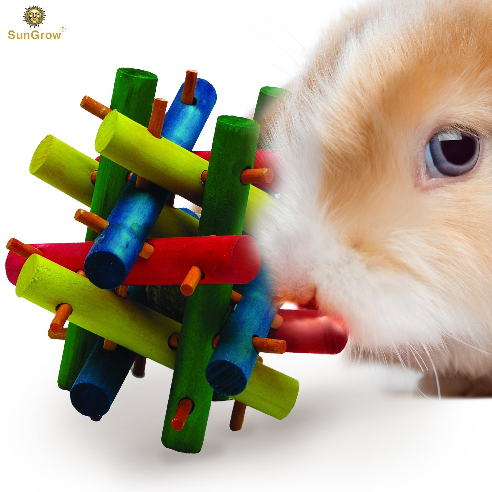 SunGrow Rabbit Wood Knot Nibble Toy: Suitable for Play and Chewing: Bright Colors: Natural Vegetable Dye: Provides stimulation & entertainment: For Rabbits, Guinea pigs & Chinchillas