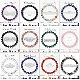 WAINIS 12PCS 8mm Natural Crystal Bracelets for Women Men Semi-Precious Gemstone Beaded Bracelets Round Beads Gemstones Stretch Yoga Bracelet Jewelry Gift