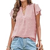 Womens Blouse V Neck Ruffle Short Sleeve Flowy Shirts Dressy Casual Cute Summer Tops Tunic Fashion Clothes
