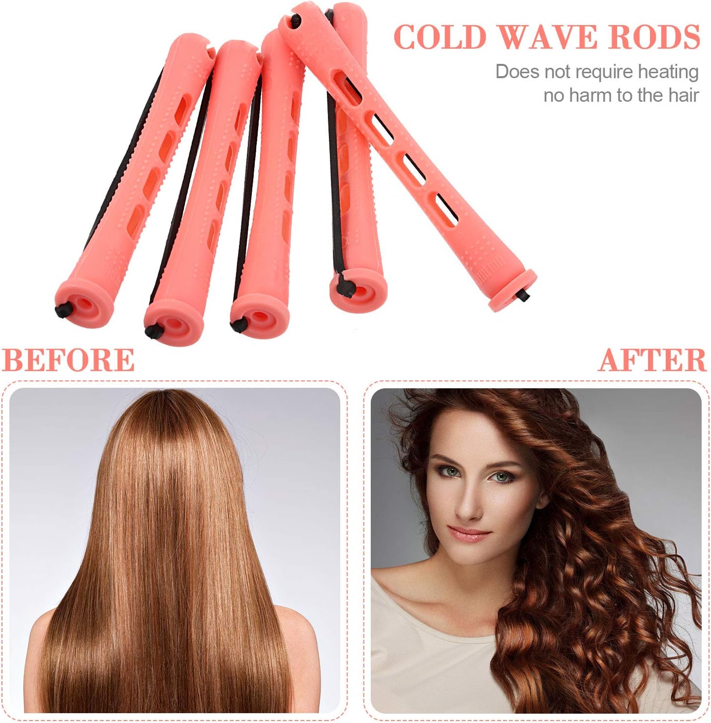 48 Piece Hair Perm Rods Plastic Perming Rods Curlers Hair Rollers with Steel Pintail Comb Rat Tail Comb for Hairdressing Styling Tools (Pink - Image 5