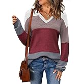 Zeagoo Womens 2026 Fall Sweaters Casual Long Sleeve Ribbed Knit Pullover V Neck Lightweight Crochet Pullover Sweater Top