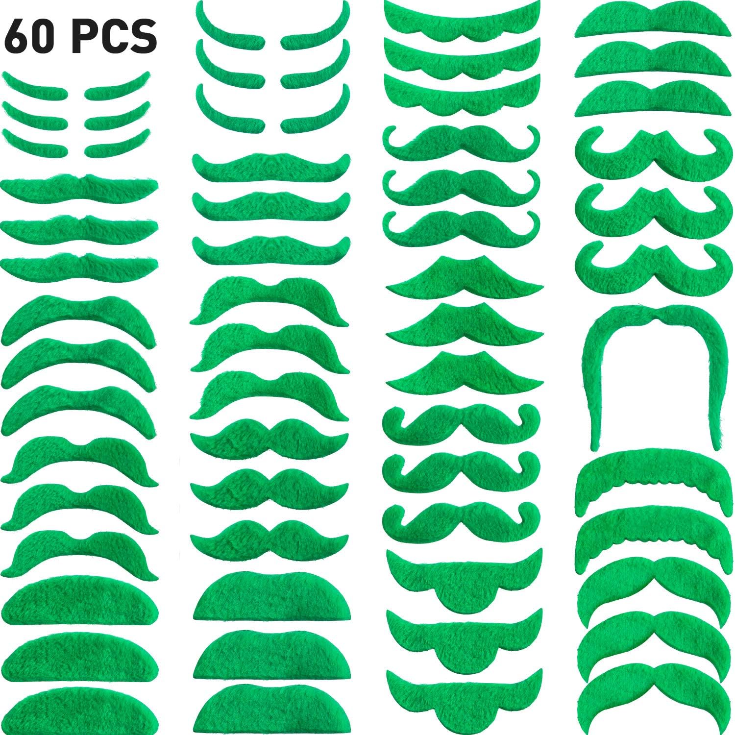 Zhehao 60 Pieces Self Adhesive Fake Mustache St. Patrick's