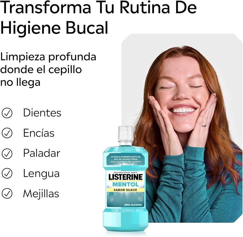 Mentol Sabor Suave (1 x 500 ml), enjuague bucal con flúor, colutorio encías con 24 horas de protección, enjuague bucal sin alcohol para un aliento fresco duradero