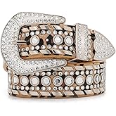 SUOSDEY Rhinestone Belt for Men Women Western Cowboy Cowgirl Bling Studded Leather Belt for Jeans Pants