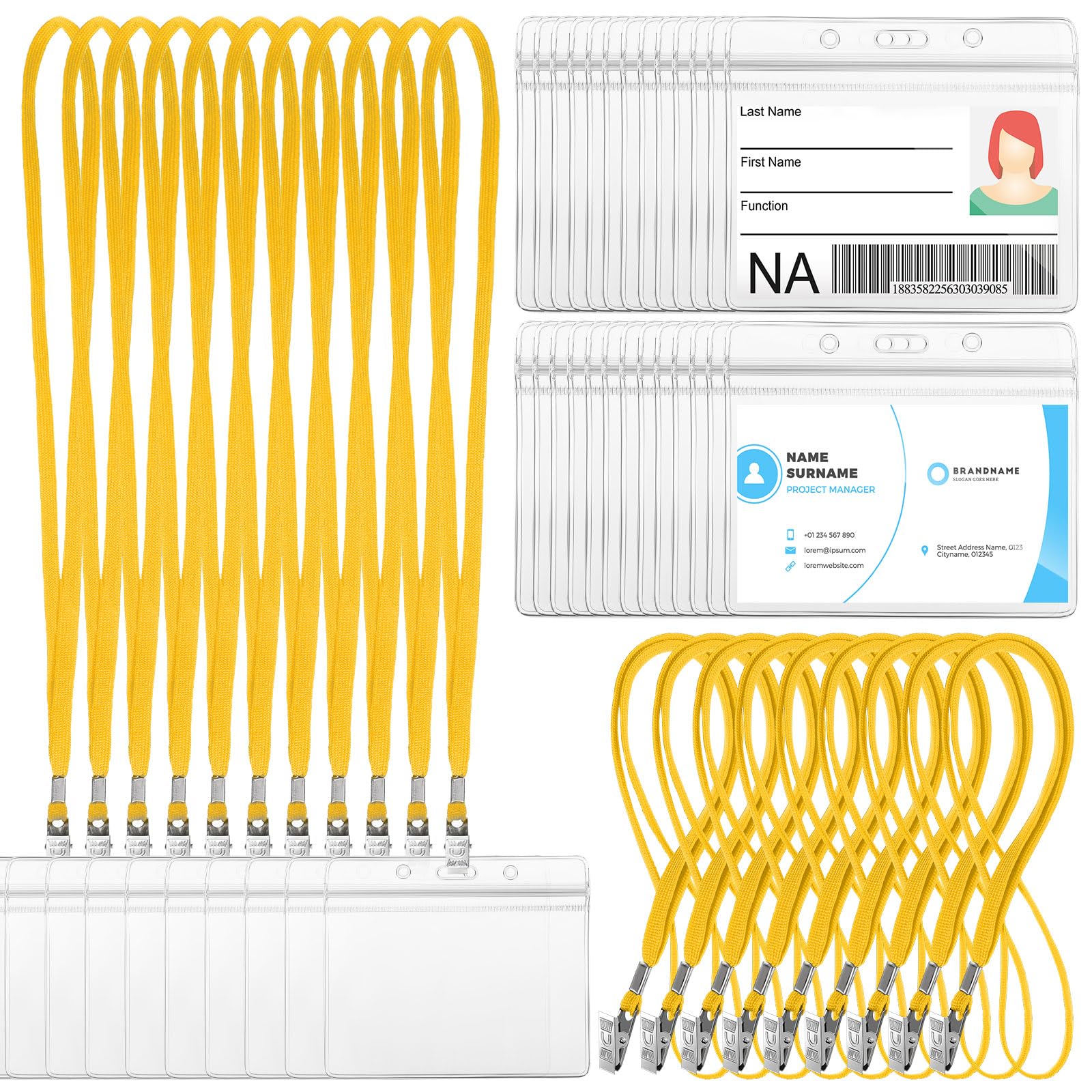 Photo 1 of Marspark 50 Sets Clear Name Tags with Lanyard, Lanyards for ID Badges Reusable Strap with ID Holder Plastic Name Badges for Adults Business School Church Conference (Yellow)