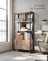 VASAGLE Bookshelf Storage Shelf 4 Shelves Doors Industrial Toasted Oak Black view 3