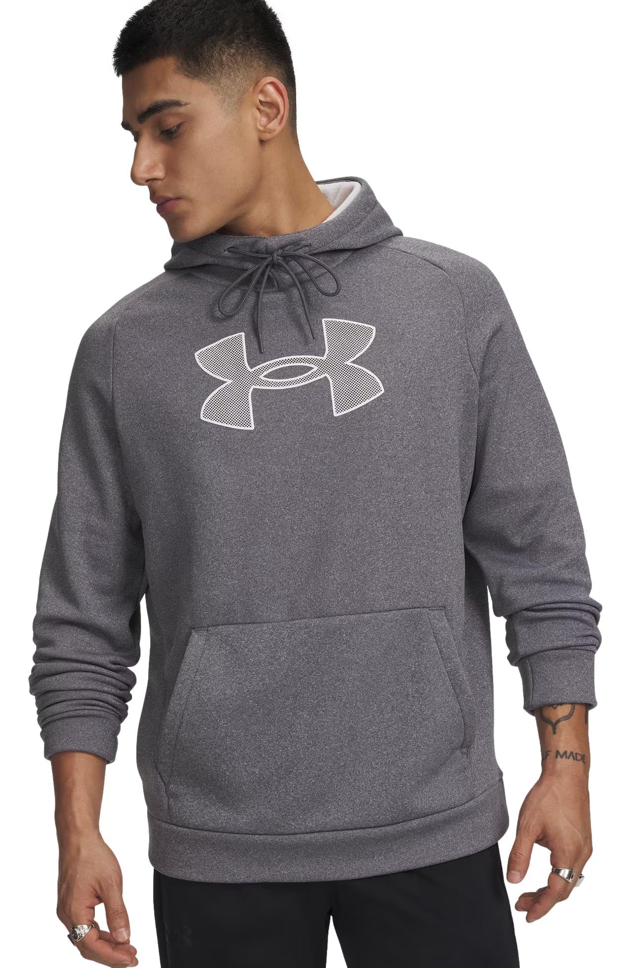 Under Armour Mens Armour Fleece Big Logo Hoodie (US, Alpha, Small, Regular, Regular, Gray/Gradient White) Image