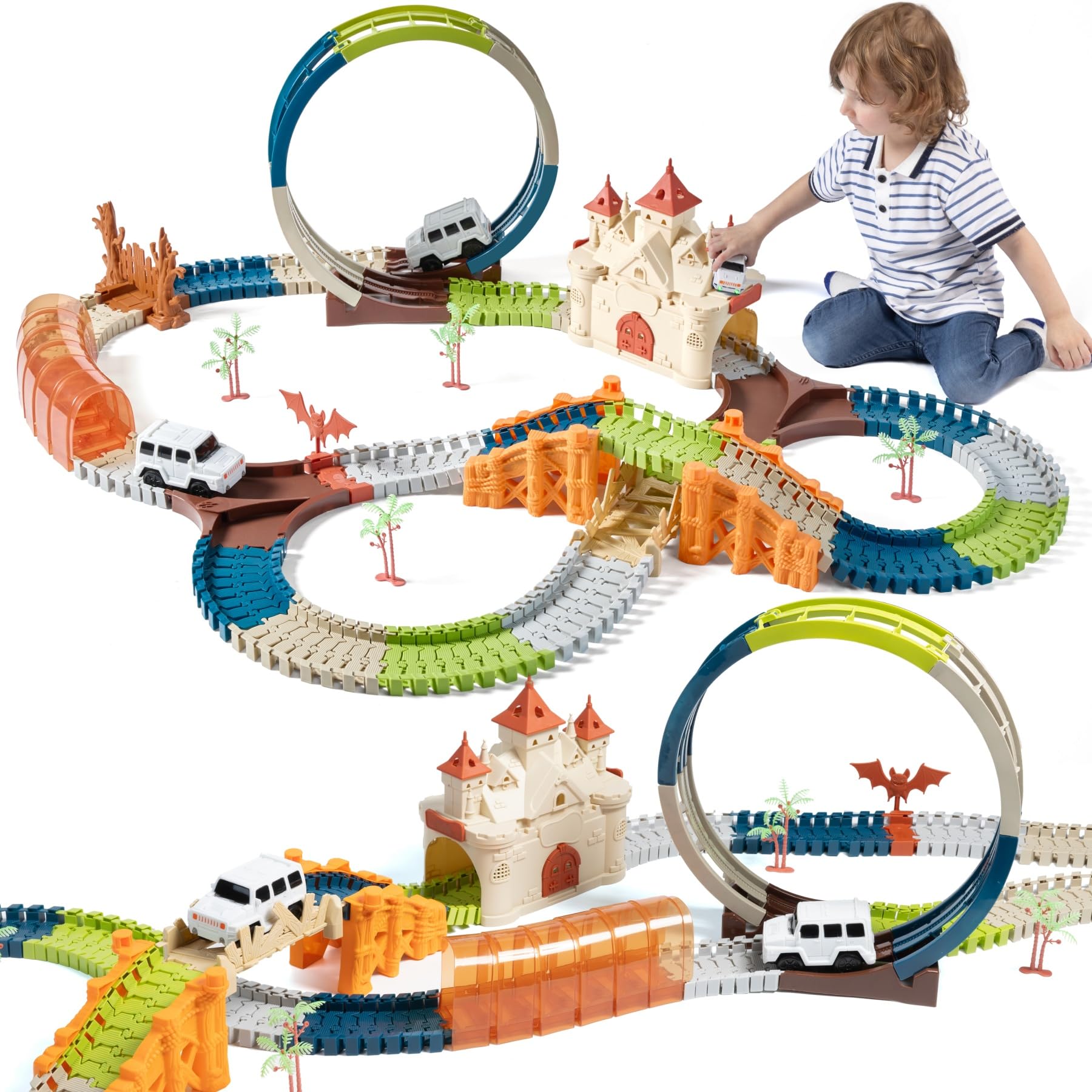 Car Tracks For Kids 3-5 TUMAMA Race Track 202 Pcs Magic Castle
