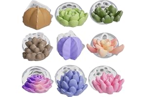 ESEENS 9 Pack Flower Succulent Candle Mold Resin Casting Silicone Molds for Home Decor & Candle Making Wave Spiral Mold