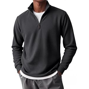 COOFANDY Mens Quarter Zip Pullover Fleece-Lined Mock Neck Sweatshirt Casual | Adjustable 1/4 Zip, Mock Neck, Long Sleeve, Sol