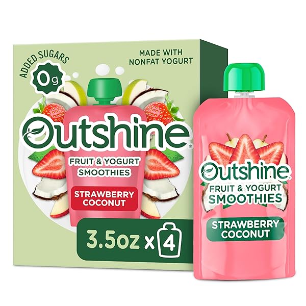 OUTSHINE FRUIT & YOGURT SMOOTHIE POUCHES, STRAWBERRY COCONUT, 3.5 OZ, PACK OF 4