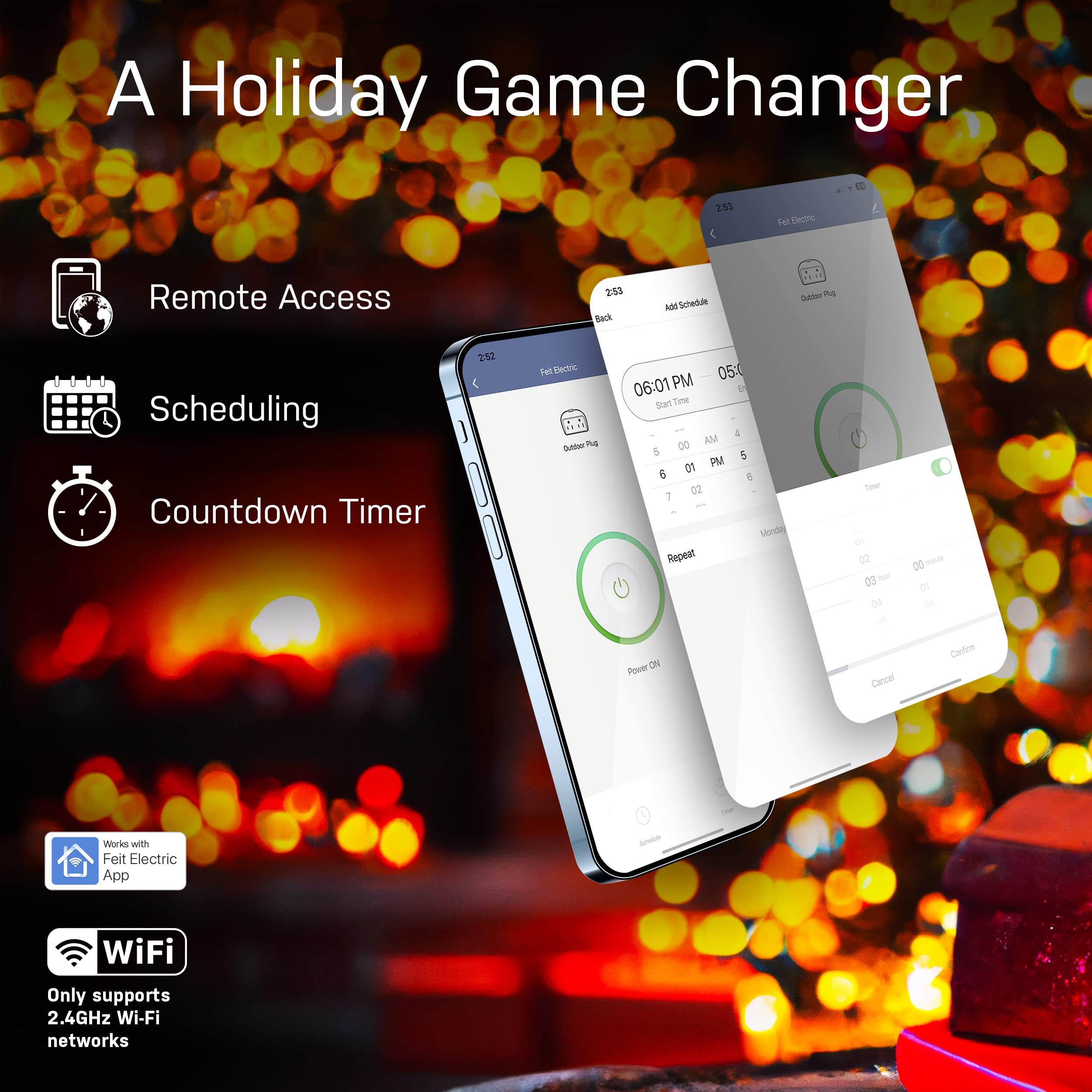 Feit Electric WiFi Work with Alexa and Google Home, Feit App, No hub required, Remote Control From Anywhere 15 Amp Smart Outlet Plug, Indoor, 120 volts, Plastic, White - View 4
