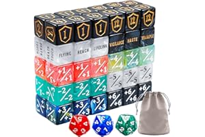 RAVONIXIS 63 PCS MTG Dice Set with Shield Life Counter (1–12), Keyword Ability Counters, +1/-1 Stat Modifier Dice in 6 Colors, D20 & Storage Bag