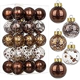 Briful 50mm/1.97" Shatterproof Clear Plastic Christmas Ball Ornaments Decorative Transparent Xmas Balls Baubles Set with Stuffed Delicate Decor Hanging Christmas Tree Ornaments(24 Counts, Brown)