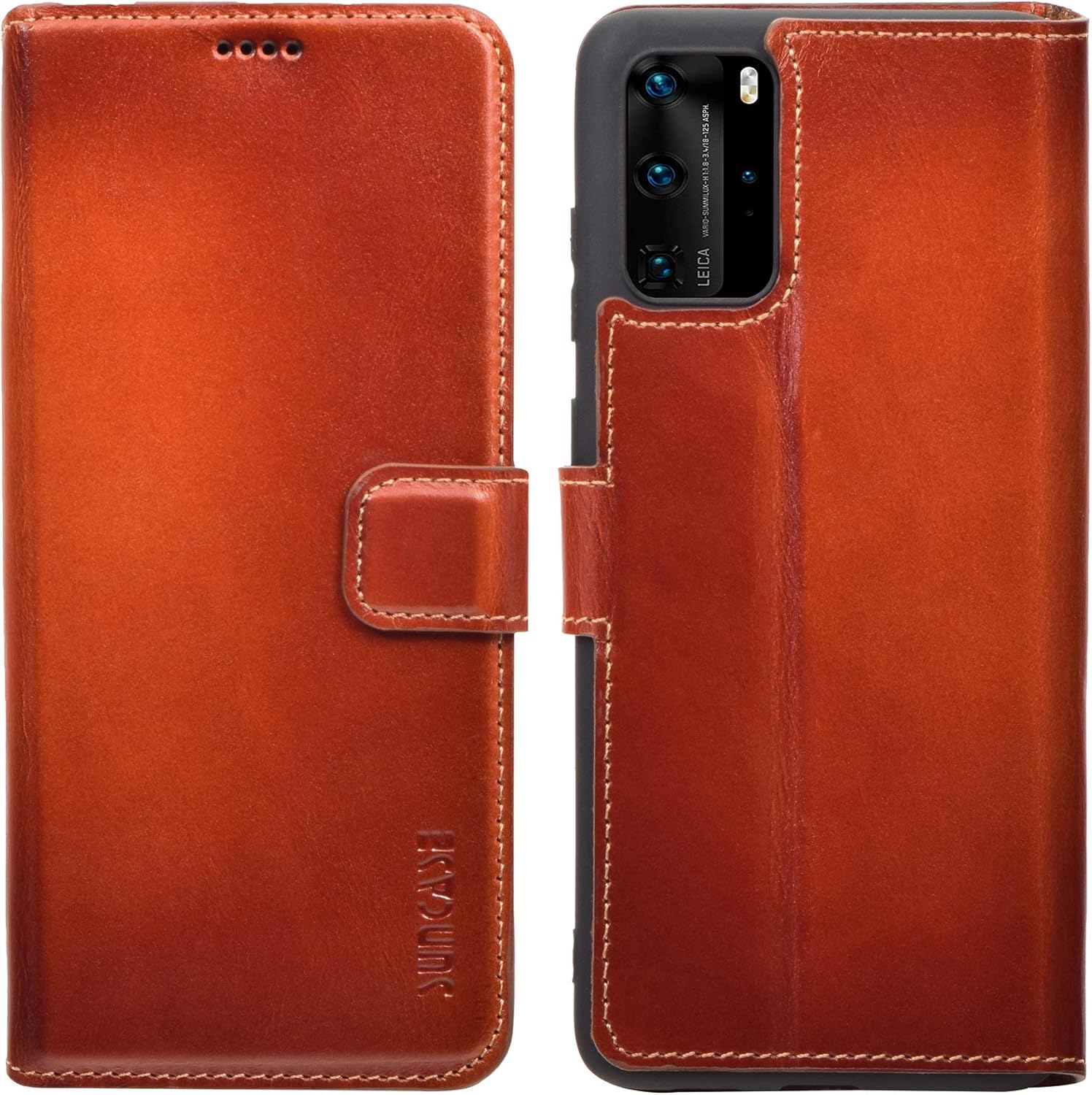 Suncase Book-style case compatible with Huawei P40 Pro leather case (slim fit) leather mobile phone case protective case with 3 card slots in burned cognac - Image 5