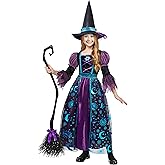 Spooktacular Creations Witch Costume for Girls, Halloween Dress with Broom, Kids Moon Shimmer Witch Set for Wizard Role Play