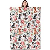 UNDAHIS Charming Dachshund Blanket, Soft Warm Cozy Romantic Roses Throw Blanket Gifts for Adults Kids Women, Lightweight Fuzzy Comfy Flannel Blankets for Couch, Travel, Bed, House Decor 60×50 Inch
