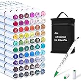 Lelix 61 Colors Alcohol Art Markers, 60 Colors Plus 1 Blender Dual Tip Permanent Marker Pens Highlighters Perfect for Kids Adults Artist Drawing Sketching Card Making & Coloring Books