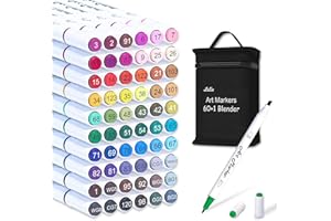 Lelix 61 Colors Alcohol Art Markers, 60 Colors Plus 1 Blender Dual Tip Permanent Marker Pens Highlighters Perfect for Kids Adults Artist Drawing Sketching Card Making & Coloring Books
