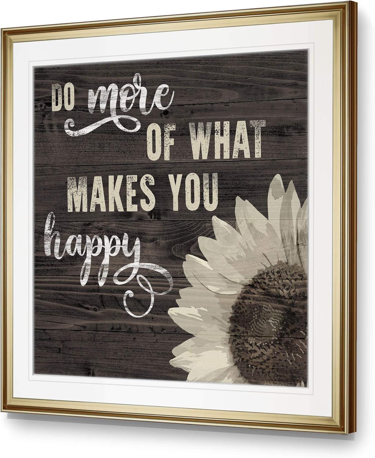 WEXFORD HOME Makes You Happy Motivational Wall Art Quotes Decor Painting Sunflower Pictures Black Rustic Giclee Prints, 16 x 16