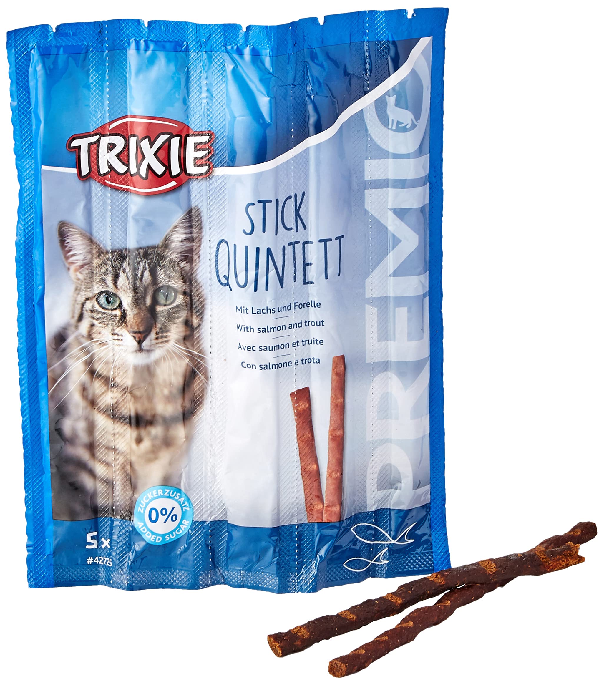 TRIXIE Cat Snack PREMIO Stick Quintet Salmon/Trout - delicious cat treats with fish - made from natural ingredients, 5g - 42725
