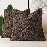 Foindtower 2 Pieces 20x20 Inch Dark Brown, Faux Fur Throw Pillow Cover Accent Sherpa Furry Pillow Covers Fuzzy Soft Pillowcases Cozy Sheepskin Decorative Fleece Cushion Case for Bed Couch Living Room