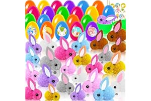BLVOCHNNT 72 Pcs Fillable Easter Eggs with Plush Bunny,Stickers,Empty Plastic 2.36inch Eggshells Rabbit Toy Set for Egg Hunt,Basket Stuffer,Party Favors,24 Pack