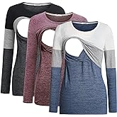Bearsland Women's 3 Packs Maternity Clothes Long Sleeves Breastfeeding Shirts Nursing Top