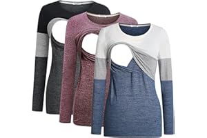 Bearsland Women's 3 Packs Maternity Clothes Long Sleeves Breastfeeding Shirts Nursing Top