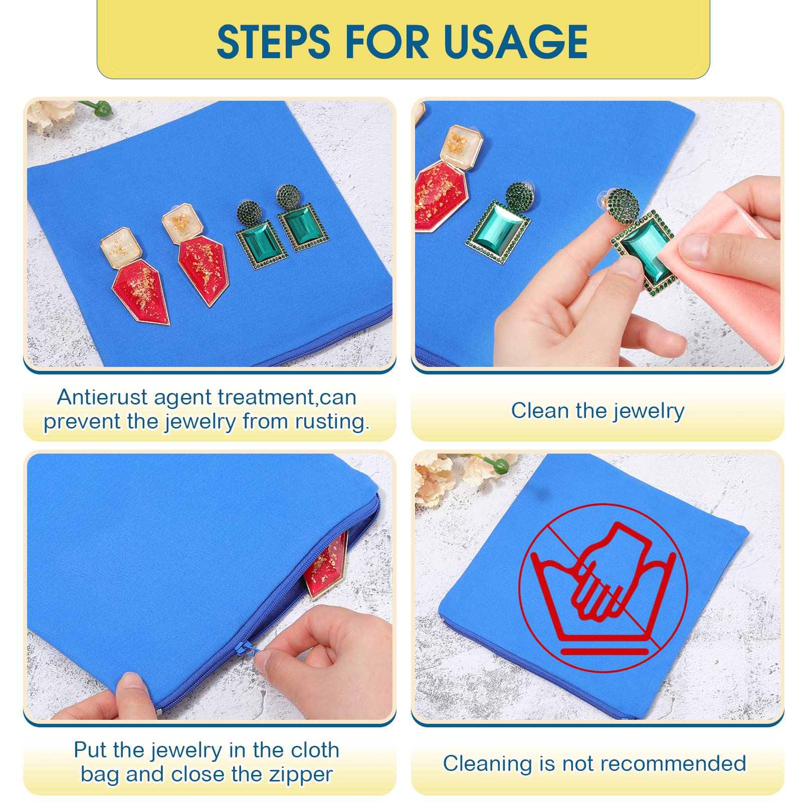 Reginary 12 Pieces Zippered Silver Jewelry Storage Bags Anti Tarnish Silver Protection Bags Jewelry Tarnish Prevention Cloth Pouches for Jewelry Necklace Bracelet Earrings