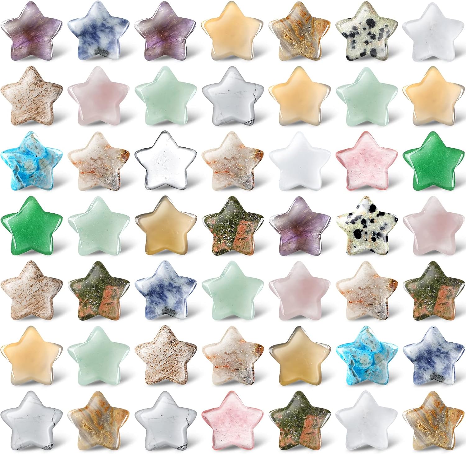 Indoor Fountains & Accessories - 50 Pcs Worry Stones Star Shaped Crystal Stones Bulk 0.8 Inch Mini Crystal Stones Assorted Star Crystal Pocket Carved Stone Star Gemstones for Witchcraft Meditation Balancing DIY Jewelry (Lovely)
