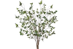 Sggvecsy 43’’ 6Pcs Artificial Ficus Branches Faux Leaf Spray Green Eucalyptus Branches Artificial Greenery Stems Fake Ficus Twig Plants for Home Office Wedding Vase Filler Shop Decoration