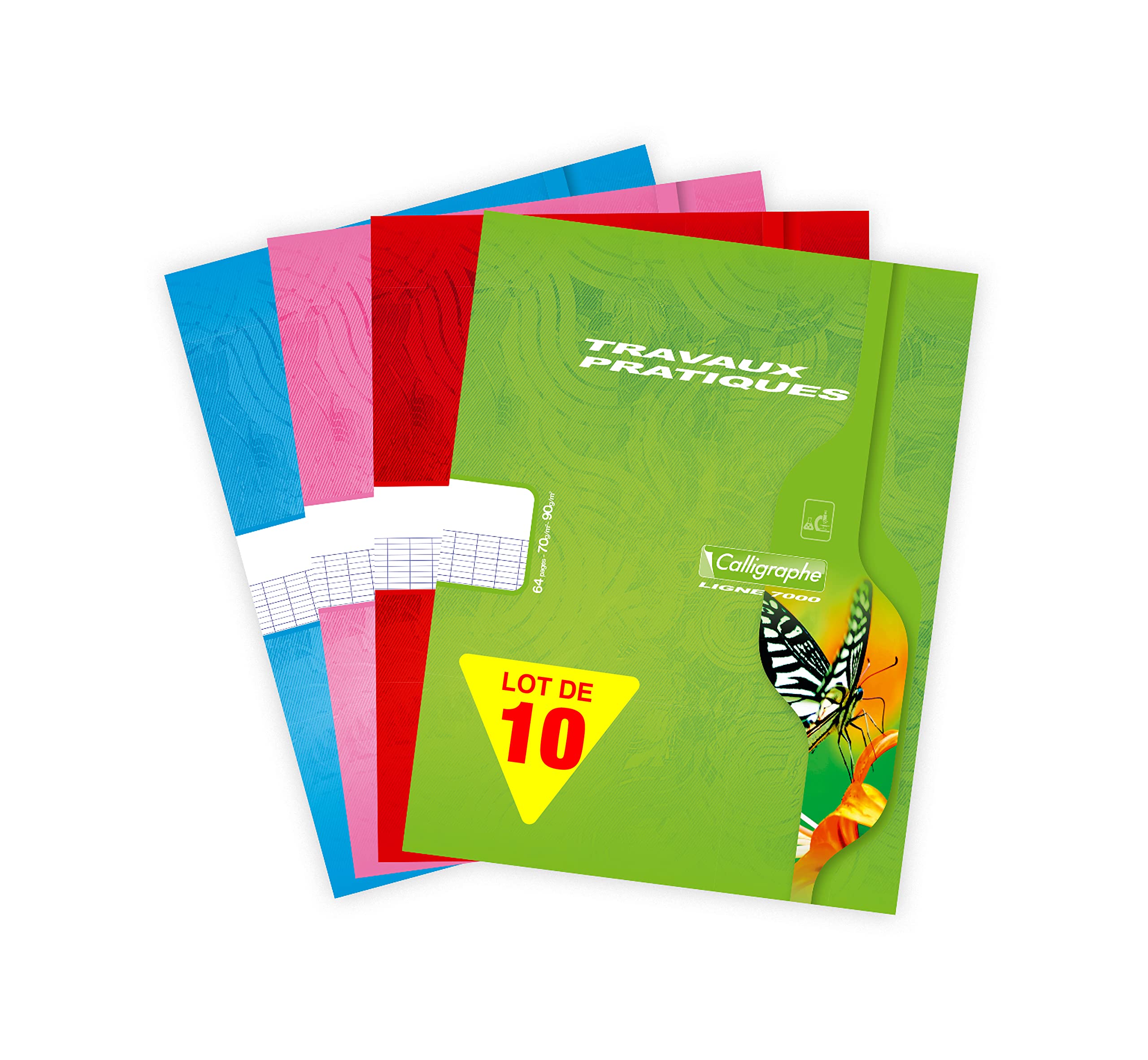 Calligraphe 2573C Set of 10 Practical Workbooks (Clairefontaine) - 17x22 - 64 Seyes Ruled Pages - 70g Plain Pages 90g - Card Cover Varnished Random Colours