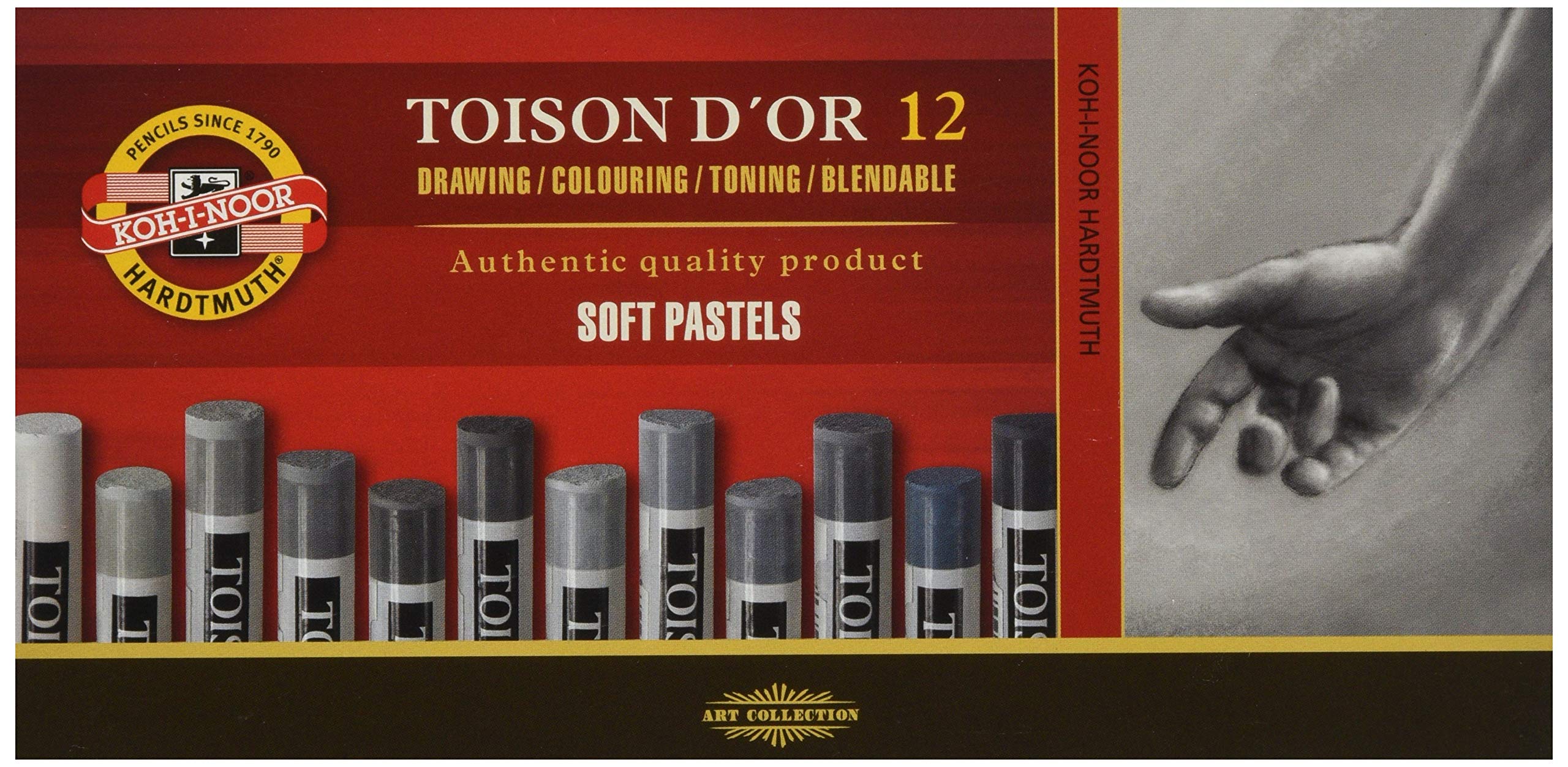 KOH-I-NOOR TOISON D'OR 8522 Artist's Soft Pastels - Grey (Pack of 12)