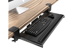 AboveTEK Large Keyboard Tray Under Desk with Wrist Rest, 26.7"×11" Ergonomic Desk Computer Keyboard Stand with Sturdy C Clamp Mount System, Slide-Out Drawer Keyboard Mouse Holder for Office(Black)