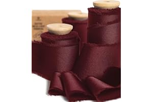 Vitalizart Silk Satin Ribbon 1-1/2 inch x 15 Yard Burgundy Red Handmade Frayed Ribbons for Gift Wrapping Baby Shower Wedding Bridal Bouquets Holiday Decor