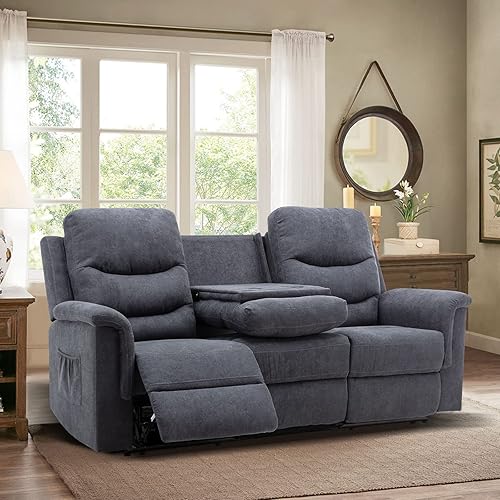 Consofa Reclining Sofa, Wall Hugger Sofa Recliners, Recliner Sofa Seater  with Cup Holders, 3-Seater with Flipped Middle Backrest, Manual Reclining 