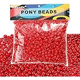 Red Pony Beads(1200Pcs 6x9mm),Craft Beads for Jewelry Making, Hair Braiding & DIY Crafts (Red)