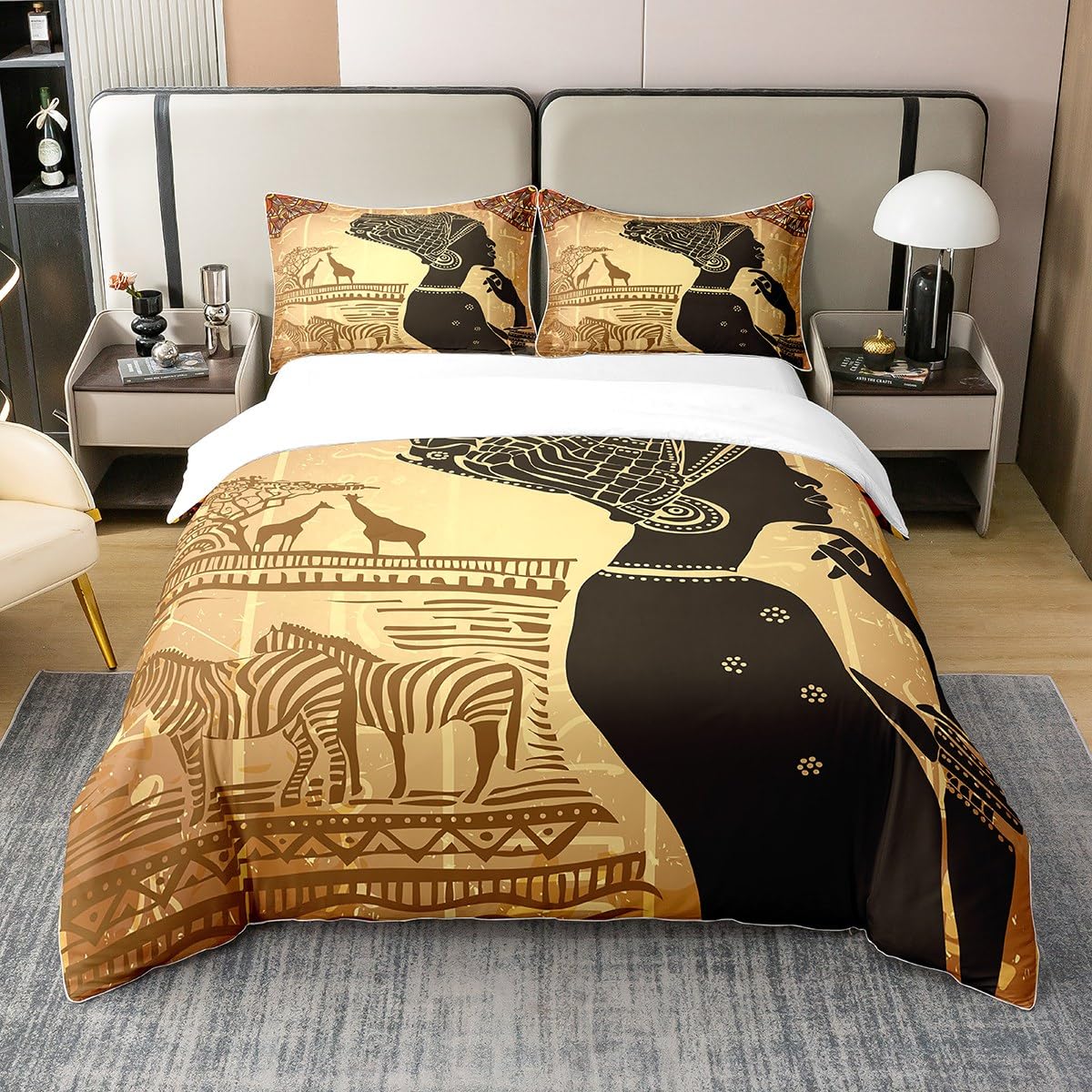 African Woman Comforter Cover African Woman Bedding Set African Duvet Cover 100% Cotton for Children Kids Boys Girls Ethnic Afro Decor Bedspread Cover Room Decor Bedclothes Single
