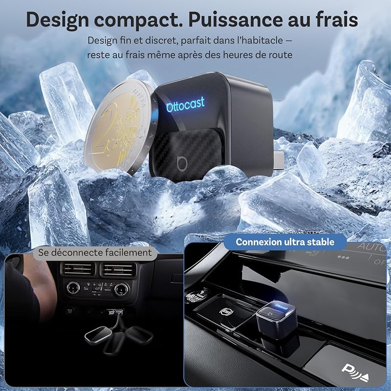 Mini Core 2-en-1 Adaptateur sans Fil CarPlay & Android Auto, Mini Dongle Voiture Cube Compact avec Bouton Smart Switch, Wi-FI 6 et Bluetooth 5.4, Connexion Automatique pour 98% des Véhicules
