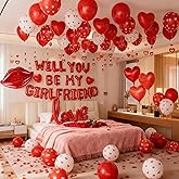 Will You Be My Girlfriend Balloons Sign, Be My Girlfriend Proposal, Red Rose Petal, Red Heart Balloons, Valentines Day Decorations
