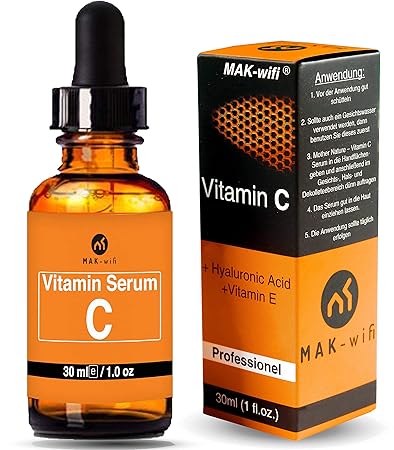 Vitamin C Serum für Gesicht und Haut von MAK-wif, Natürliche Anti Aging - Anti-Falten - Entfernt Aknenarben, feine Linien + H