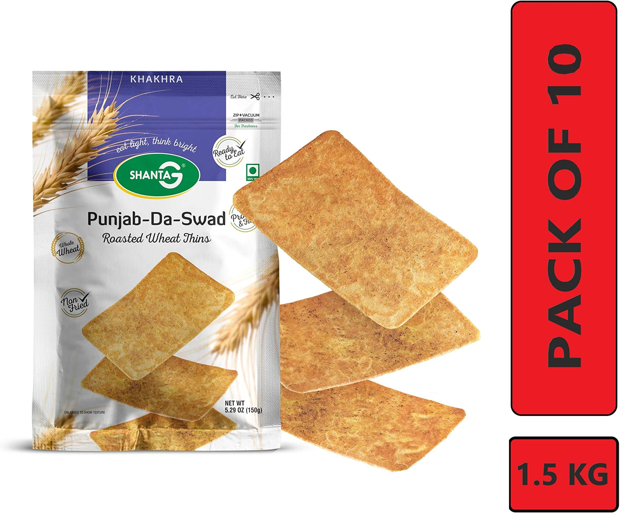 Shanta G Wheat Thins Panjab da Swad Khakhra with Pack of 10 (1.5 KG)