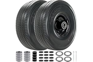 4.10/3.50-4 Tire and Wheel, 10" Solid Tires with 5/8” Bearing, Extra 3/4”&1/2” Bearings, 2.2” Offset Hub, Flat Free 4.10/3.50