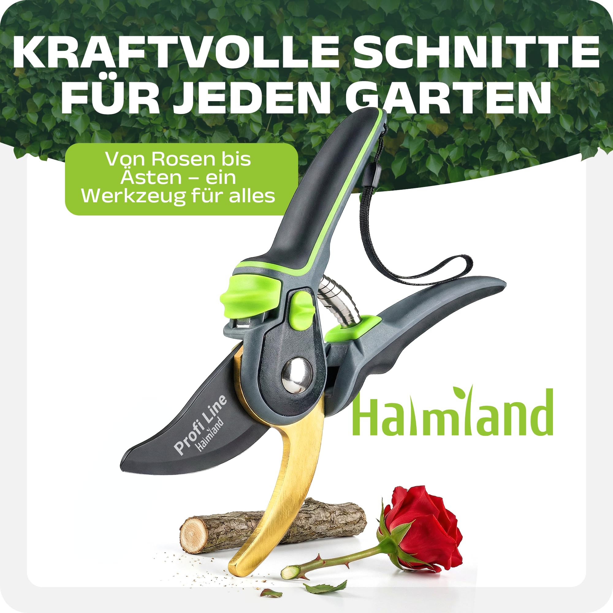 halmland® Extra scharfe Gartenschere für Äste bis 20mm | Astschere, Rosenschere mit gehärteter Stahlklinge, Antihaft-Beschichtung | Einstellbar für große & kleine Hände | Baumschere, Blumenschere 7
