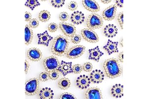OEMOO 50 PCS Sew on Rhinestones Mixed Shapes Glass Blue Rhinestones Sew on Crystal Gems Mental Flatback with Silver Claw for Jewelry Crafts Clothes DIY Craft Shoes Dress Jewelry Making