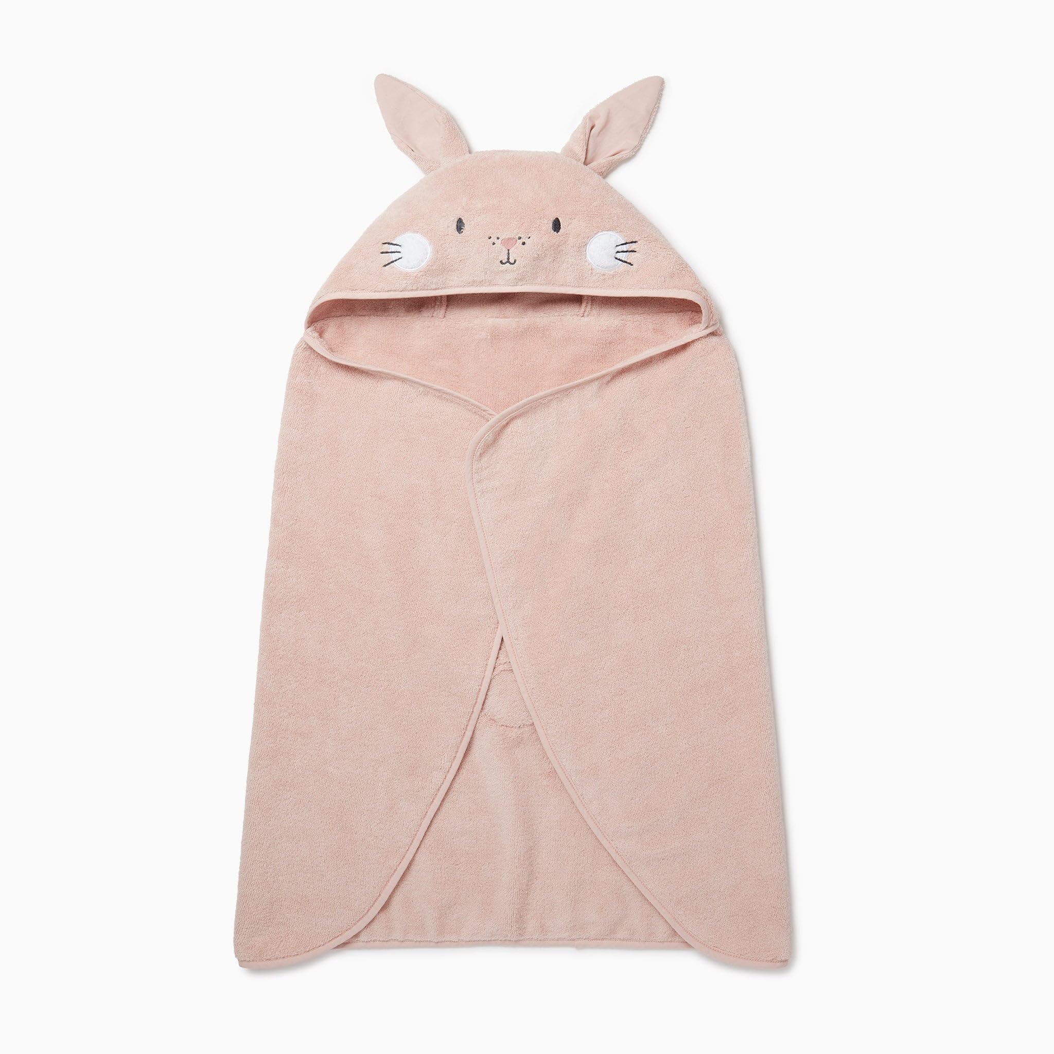 MORI Unisex Hooded Bunny Towel Blush Organic Cotton Absorbent Quick Drying Lightweight 100x88cm for Infants Durable Comfortable Blanket Ideal for Bathing Home or Travel