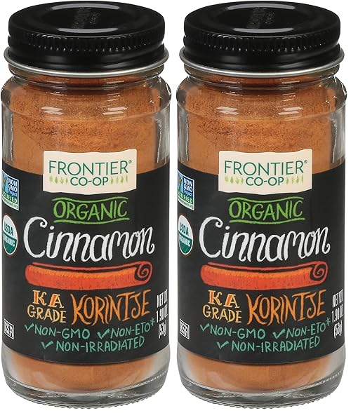 Frontier Co-op Organic Ground Cinnamon, 1.9 Ounce Bottle, Gourmet Quality Cinnamon, Full Balanced Spicy Flavor, Kosher (Pack of 2)