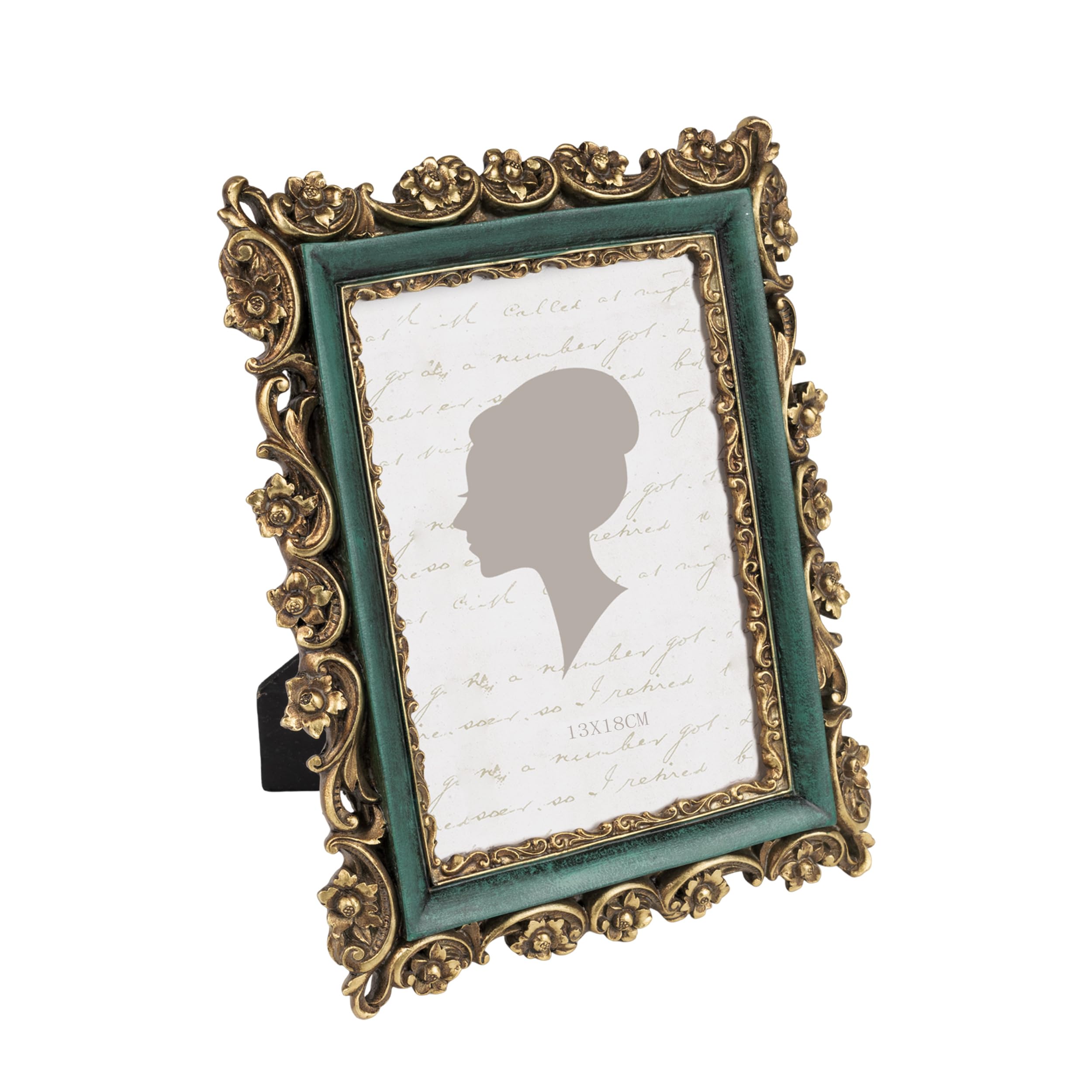 Sunlit Vintage Picture Frame 5x7 Inch, Antique Photo Frames with Glass Front, Photo Display, Tabletop Wall Hanging, Dark Green and Bronze Gold