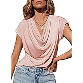 EVALESS Fashion 2026 Cowl Neck Tops for Women Dressy Casual Short Sleeve Shirts Summer Clothes Outfits